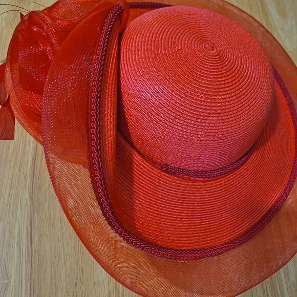 Women’s Red First Lady Church Hat | Elegant Statement | One Size - Picture 8 of 8